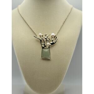 Sterling Silver Jade And Pearl Necklace Pendant Handmade Jewelry